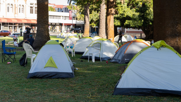 Tents have been pitched in Pioneer Park in Fremantle for homeless people.