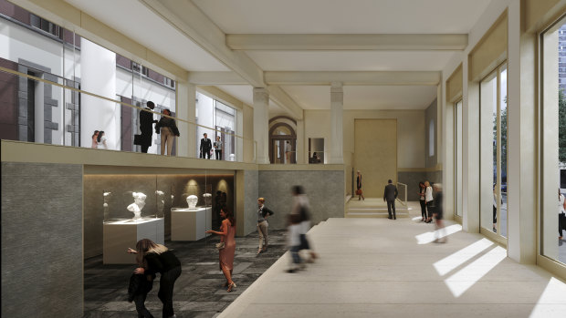Architectural render of the lobby of a proposed new Greek museum. 