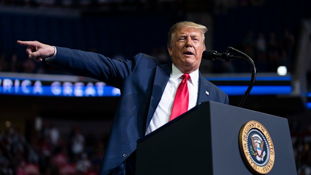 President Donald Trump speaks during a campaign rally at the BOK Centre in Tulsa on Saturday evening, US time.