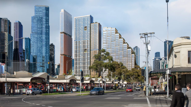 An artist’s impression of the three new towers in the market precinct.