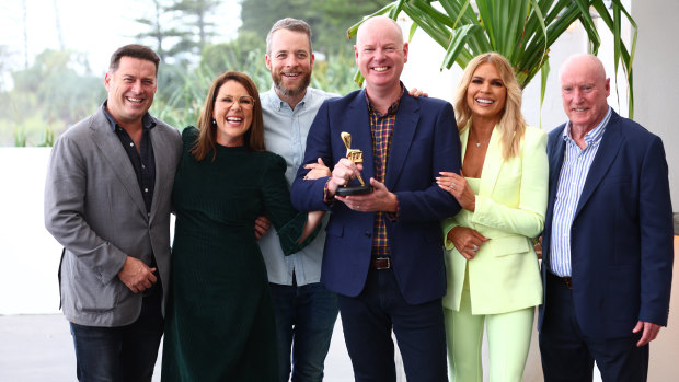 Blake (third from the left), alongside Karl Stefanovic, Julia Morris, Tom Gleeson, Sonia Kruger and Ray Meagher.