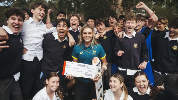 Students at Narrabeen Sports High farewell classmate Ruby Trew, 15, who is heading to the Olympics.  