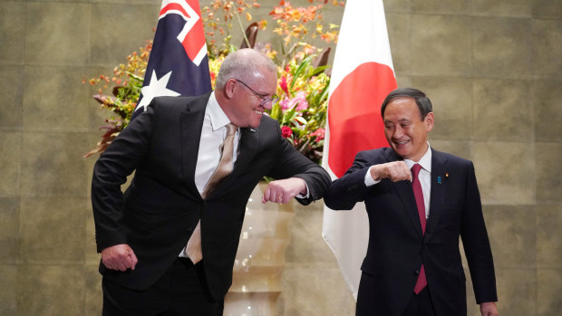 Scott Morrison with Japanese Prime Minister Yoshihide Suga in Tokyo last year.