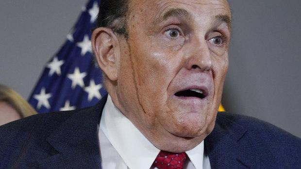 Former mayor of New York Rudy Giuliani, a lawyer for President Donald Trump, speaks during a news conference at the Republican National Committee headquarters.