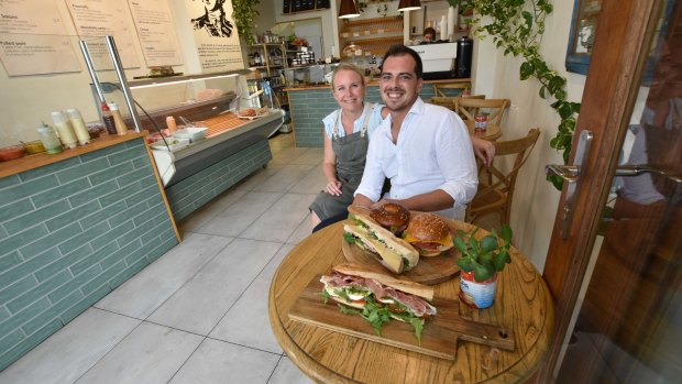 Amelie and Emmanuel Taborda inside their Mr Sandwich store on Hay Street in Perth.