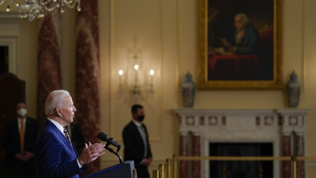 Diplomacy is back: US President Joe Biden speaks at the State Department.