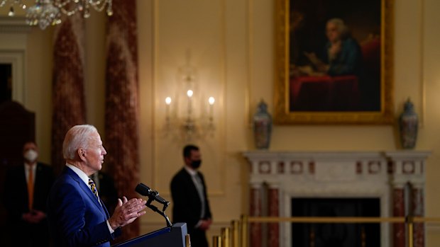 Diplomacy is back: US President Joe Biden speaks at the State Department.