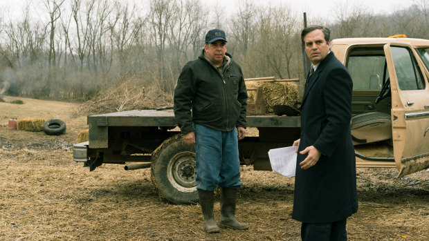 Bill Camp (left) as Wilbur Tennant and Mark Ruffalo (right) as Robert Bilott in in Dark Waters. 