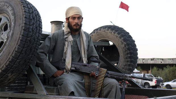 A Taliban fighter patrols in Kabul, Afghanistan.