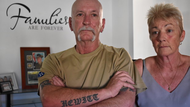 Brock's parents, Rick and Jan Hewitt. Brock has a tattoo on his arm similar to his father's. 