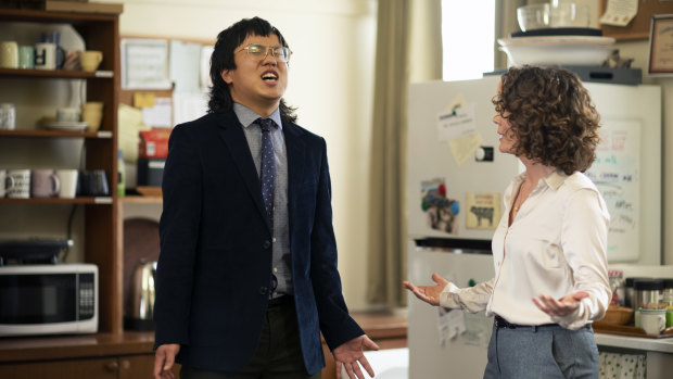 Chen and Kitty Flanagan as George and Helen in a scene from the ABC TV show Fisk. 