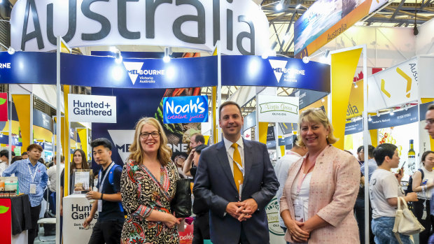 Trade Minister Steve Ciobo with Australian ambassasor to China, Jan Adams (left), at a Australian trade fair in China in May.