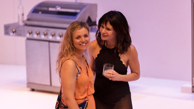 It’s not often an Ibsen production includes a steak on the barbecue says Danielle
Cormack who plays Hedda (right) with Bridie Carter as Thea Elvsted.