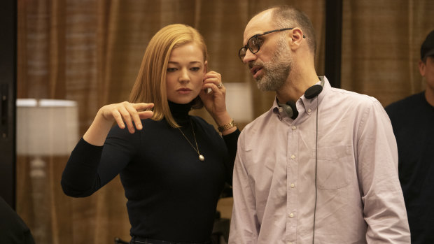 Succession creator Jesse Armstrong (right) with actress Sarah Snook.
