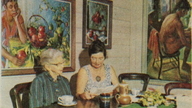 Margaret Olley and her mother Grace at their family home in Brisbane in 1966, which inspired the exhibition's design.