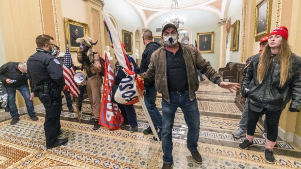 Protesters inside the Capitol building.