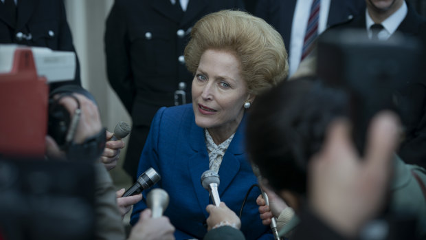 Gillian Anderson is impressive as a raspy-voiced Margaret Thatcher in The Crown.