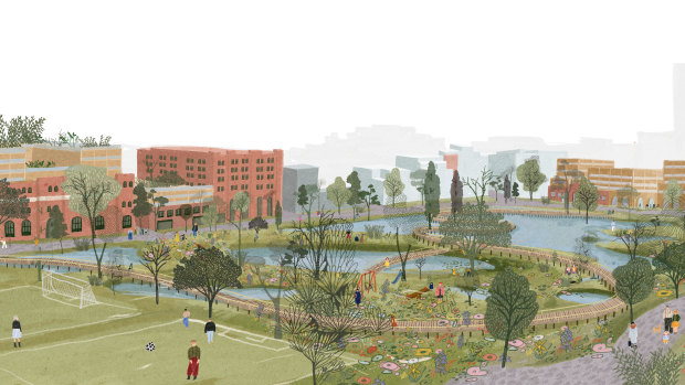 A team of students at Sydney University, shortlisted in the Pattern Book Design Competition, have proposed a series of terraces clustered around communal areas.  The team is William Badaoui, Angela Xu, and Georgia Reader with additional work by Sophie Hutchinson.