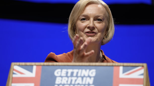 UK Prime Minister Liz Truss makes a speech at the Conservative Party conference.