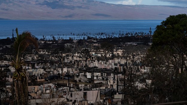 Homes consumed in recent wildfires are seen in Lahaina, Hawaii.