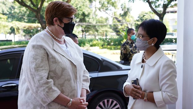 More to talk about: Australian Foreign Minister Marise Payne, left, with her Indonesian counterpart Retno Marsudi during their meeting in Jakarta on September 9. 