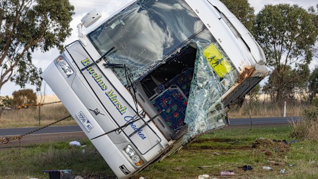 The scene at the Exford school bus crash site.