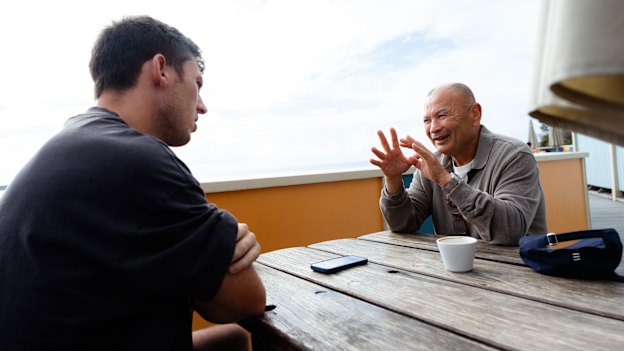 Herald reporter Tom Decent interviews former Wallabies coach Eddie Jones, who is now in charge of Japan.
