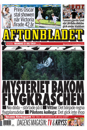 “Mystery behind air crash” is the headline on Swedish newspaper Aftonbladet the day after the crash.
