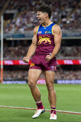 Cam Rayner celebrates a goal.