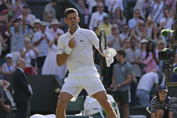 Serbia’s Novak Djokovic celebrates after beating Britain’s Cameron Norrie.