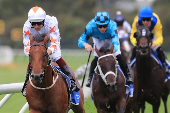 Hugh Bowman cruises to the line on Farnan in the Silver Slipper.