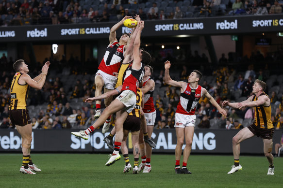 Anthony Caminiti was a high-flyer for the Saints as they cruised to a win over Hawthorn at Marvel Stadium.