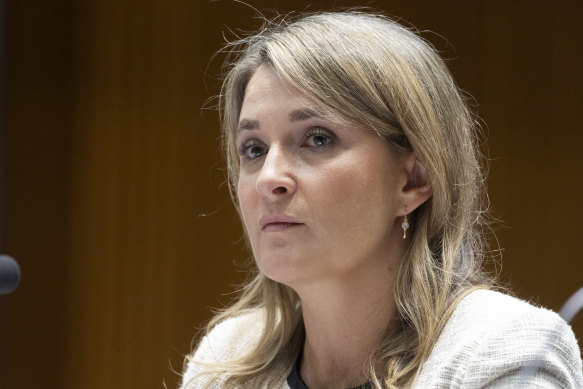 Former Optus chief Kelly Bayer Rosmarin being grilled in the Senate in November 2023.