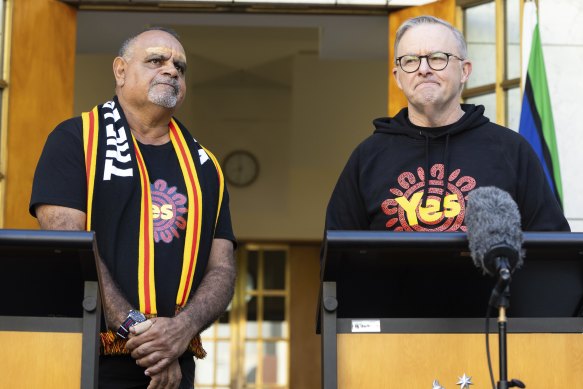 AFL legend Michael Long and Prime Minister Anthony Albanese at Parliament House on Thursday. 