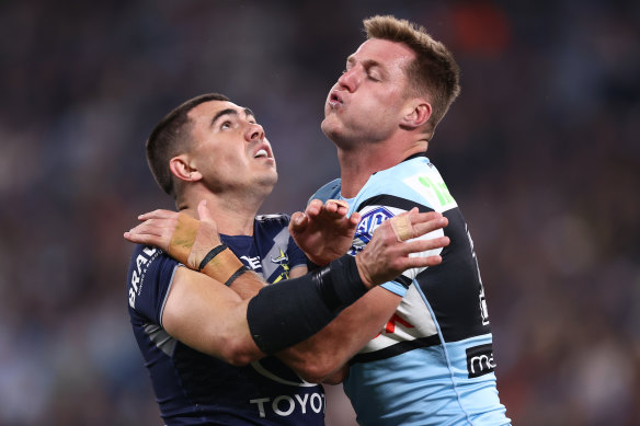 Jake Clifford, pictured in the semi-final loss to Cronulla, is no guarantee to keep the No.7 jumper next year. 