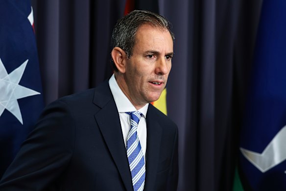 Treasurer Jim Chalmers speaking at Parliament House, Canberra, earlier today. 
