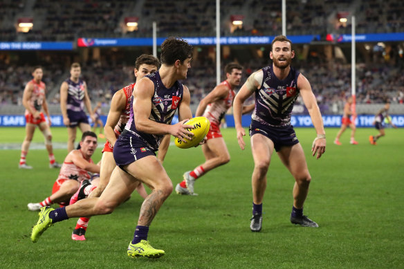 Lachie Shultz looks for an opening.