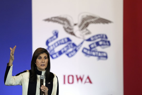Nikki Haley, the former UN ambassador, on the campaign trail in Iowa.