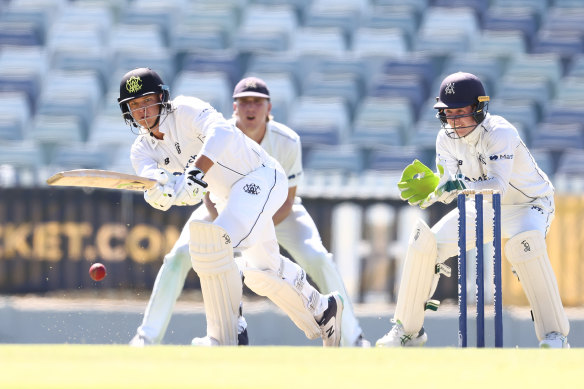 Josh Philippe of Western Australia bats during the first day of Tuesday's Sheffield Shield game against Victoria at WACA.