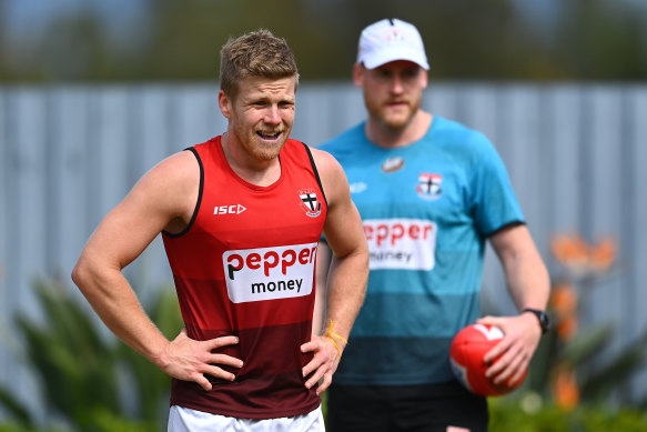 Dan Hannebery with Saints assistant Jarryd Roughead.