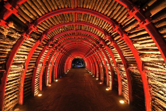 The arched entrance to the Zipaquira Salt Cathedral, outside of Bogota.