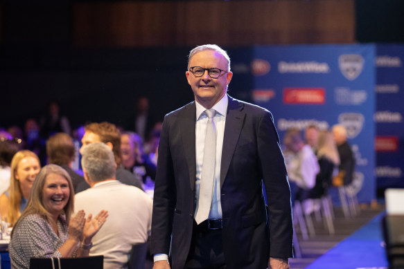 Prime Minister Anthony Albanese at the AFL grand final breakfast.