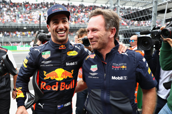 Daniel Ricciardo and Christian Horner, pictured in 2018, provided plenty of entertainment at a charity function in Miami last week. 