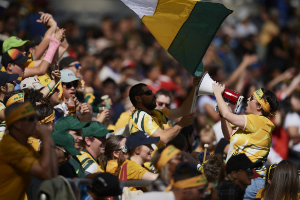 Australian fans cheer during the International friendly match.