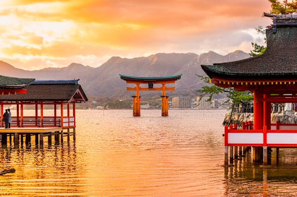 The “floating” torii gate of Itsukushima Shrine on Miyajima Island.