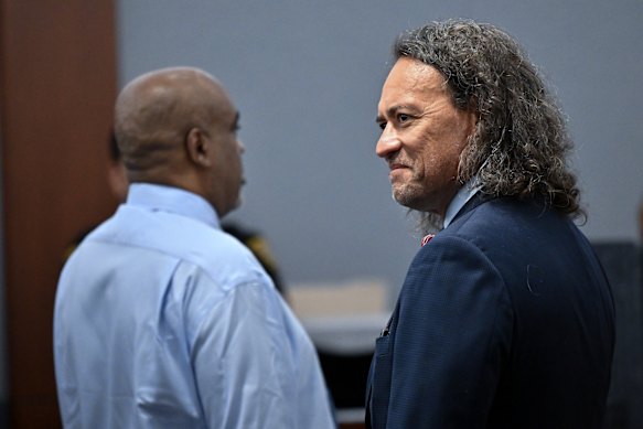 Attorney Michael Sanft, right, in court with his client Duane Davis.