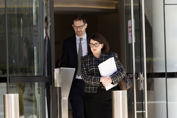 Counsel assisting Jennifer Single leaving the inquest. 