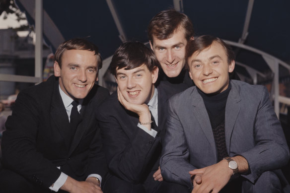 Gerry And The Pacemakers drummer Freddie Marsden, bassist Les Chadwick, pianist Les Maguire and singer and guitarist Gerry Marsden, pictured circa 1964.