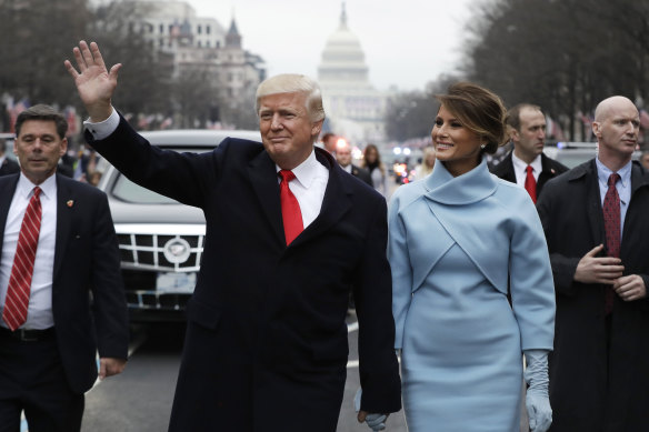 Trump and first lady Melania on parade after the 2017 inauguration.