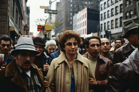 Juanita Catro joins an anti-Castro demonstration at the United Nations, 1979.